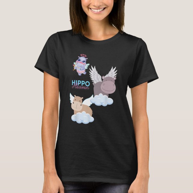 Hippo Heaven Cute Hippos på Clouds Halos Djur K T Shirt (Framsida)