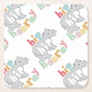 Hippo Hippo Grått Hippo Teckning Underlägg Papper Kvadrat