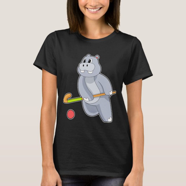 Hippo Hockey Hockey stick T Shirt (Framsida)