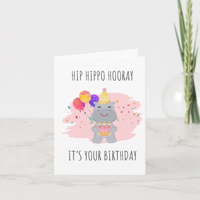 Hippo Hooray Puns födelsedagskort Kort (Framsida)