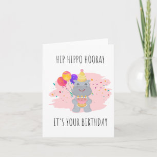Hippo Hooray Puns födelsedagskort Kort