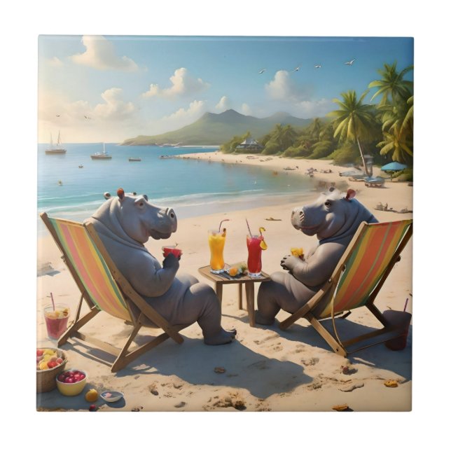 Hippo Hour: Beachside Cocktails och Bra Times Kakelplatta (Framsidan)