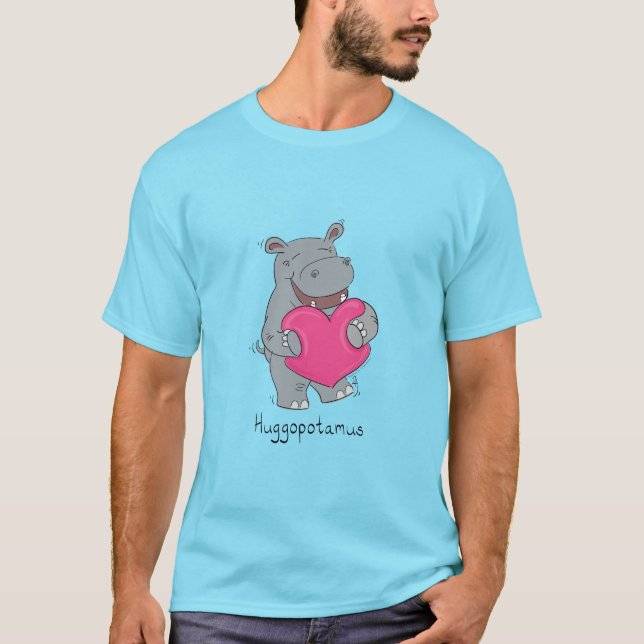 Hippo Hugs Alla hjärtans dag Manar Tshirt Blue T Shirt (Framsida)