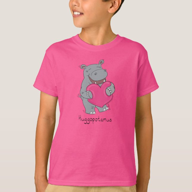 Hippo Hugs Cute Kids Hippopotamus T Shirt (Framsida)