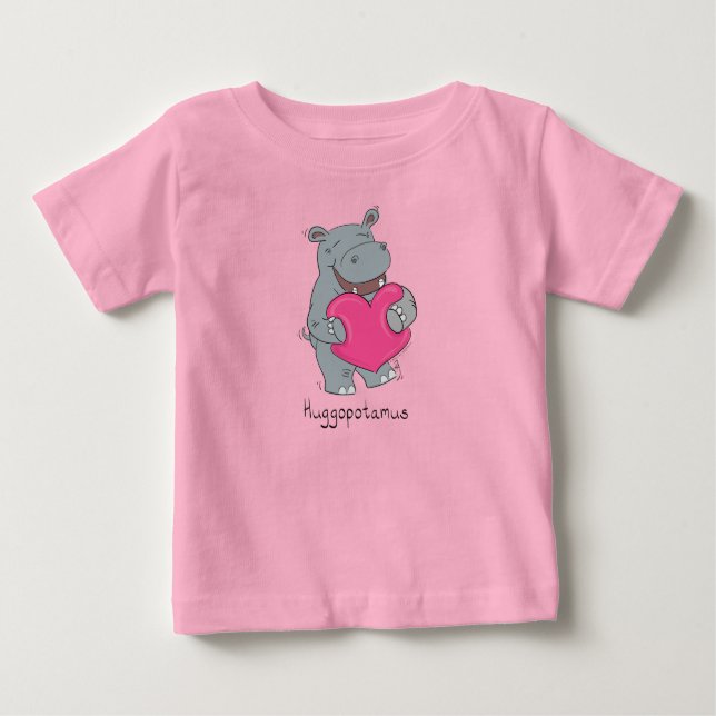 Hippo Hugs Cute Kids Hippopotamus T Shirt (Framsida)