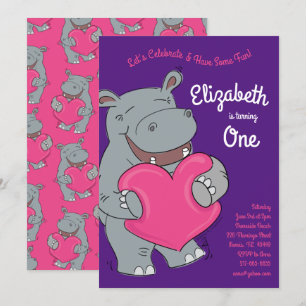 Hippo Hugs Födelsedagsfest Inbjudningar