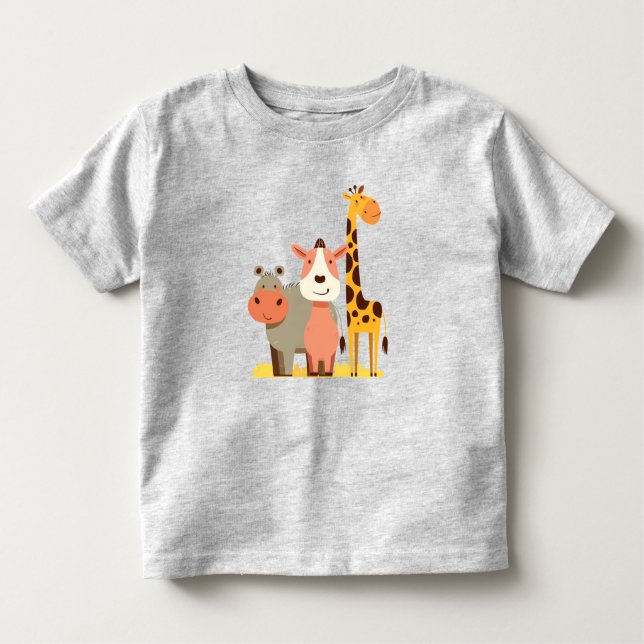 Hippo Hugs & Giraffe Giggles Adsible Safari Baby T Shirt (Framsida)