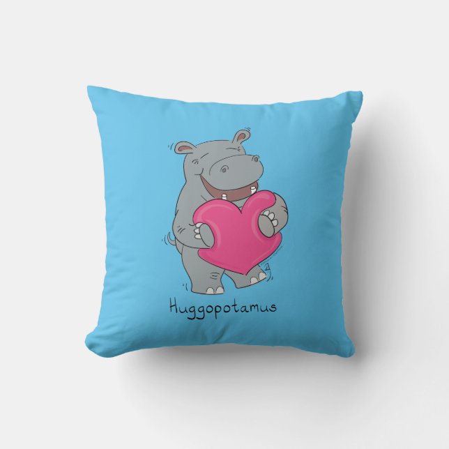 Hippo Hugs Valentines Day Pillow Kudde (Framsida)