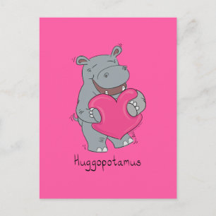 Hippo Hugs Valentines Rosa för vykort