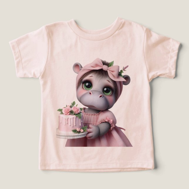 Hippo i en Rosa Dress med kummel T Shirt (Design Framsida)