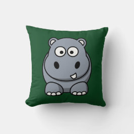 Hippo i Mörk grönt bakgrund Kudde