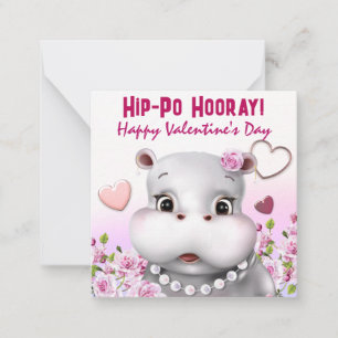 Hippo i Pearls Rosa Blommigt Classroom Kärlek Anteckningskort