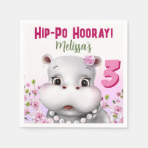 Hippo i Pearls Rosa Blommigt Girl Birthday