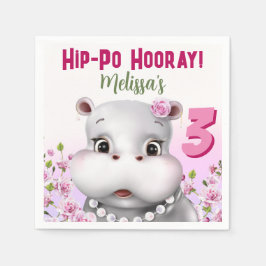 Hippo i Pearls Rosa Blommigt Girl Birthday Pappersservett