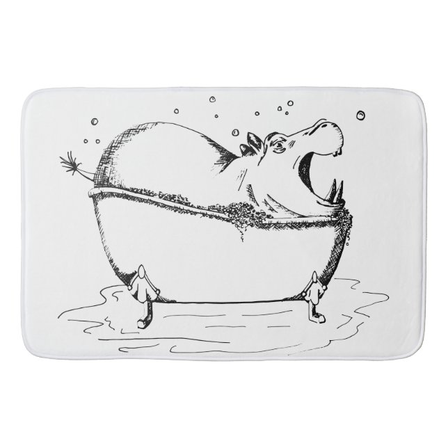Hippo i Roligten Bath Illustration Black Badrumsmatta (Framsidan)