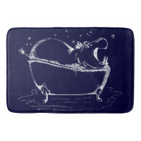 Hippo i Roligten Bath Illustration Navy