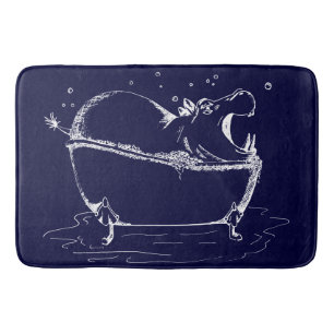 Hippo i Roligten Bath Illustration Navy Badrumsmatta