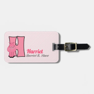 Hippo i Rosa för Girls Brev H Monogram Bagagebricka