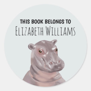 Hippo Illustration Personlig Namn School Runt Klistermärke