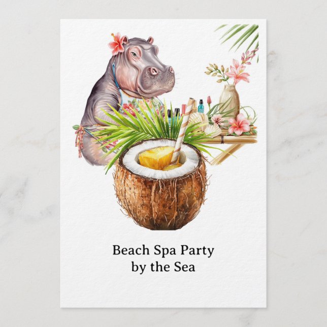  Hippo in Bikini Manicure Coastal Beauty beach spa Inbjudningar (Framsida)