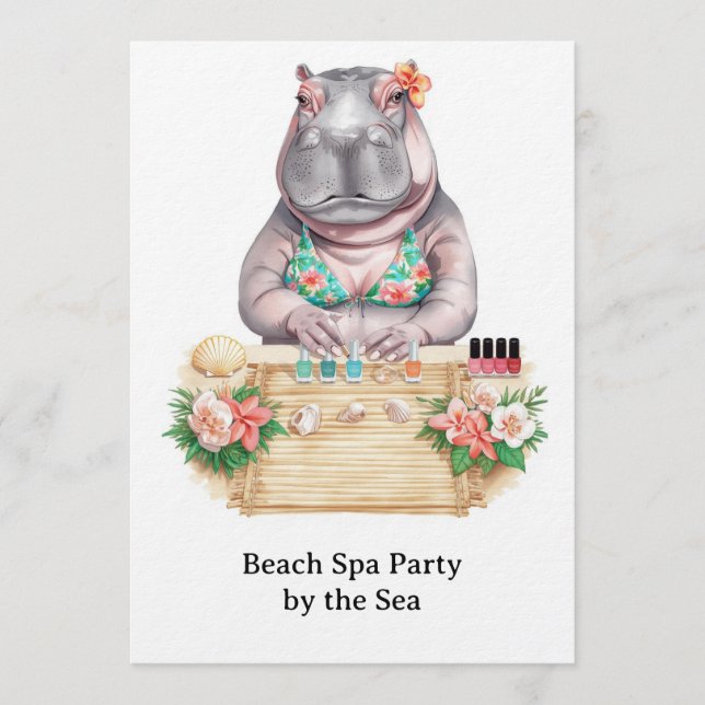  Hippo in Bikini Manicure Coastal Beauty beach spa Inbjudningar (Framsida)