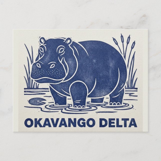 Hippo in Okavango Delta Botswana Vykort (Framsida)