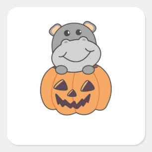Hippo in Pumpkin Sweet Hippos Happy halloween Fyrkantigt Klistermärke
