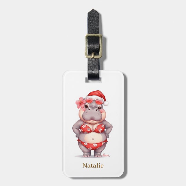 Hippo in red bikini for Christmas  Bagagebricka (Vertikal Framsida)