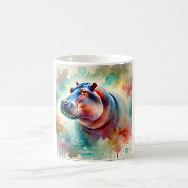 Hippo in serenity 220924AREF119 - Watercolor Kaffemugg (Center)