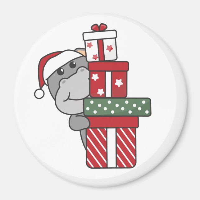 Hippo jul Gift Winter Animals Hippos Magnet (Framsidan)
