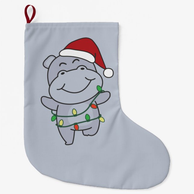 Hippo Jul Winter Animals Hippos Large Kristus Stor Julstrumpa (Framsidan)