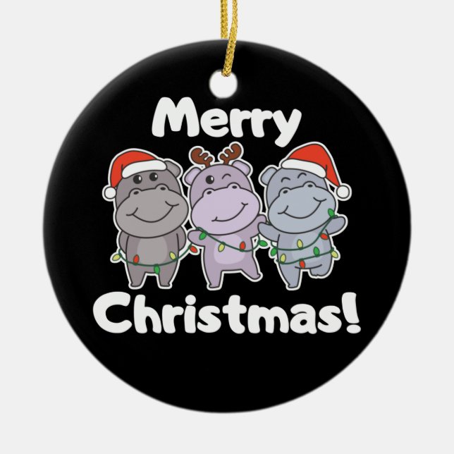 Hippo-juldjur Cute Hippos Merry Ceramic Julgransprydnad Keramik (Framsidan)
