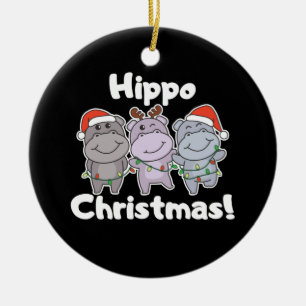 Hippo-juldjur Cute Hippos Merry Ceramic Julgransprydnad Keramik