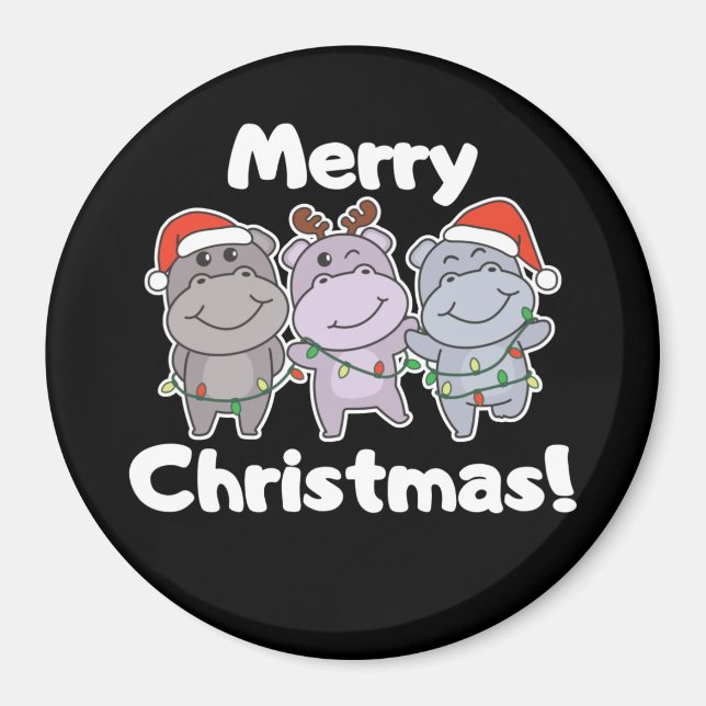 Hippo-juldjur Cute Hippos Merry Magnet (Framsidan)