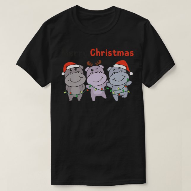 Hippo-juldjur Söta Hippos Merry Christm T Shirt (Design framsida)