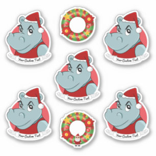 Hippo Jultomten julens tecknad Sticker Klistermärken