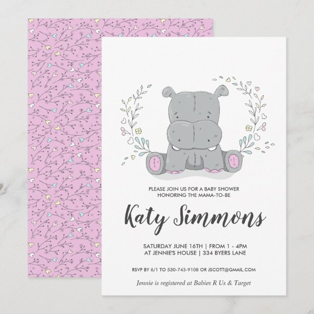 Hippo Kärlek Baby Shower-inbjudan Inbjudningar (Fram/baksida)
