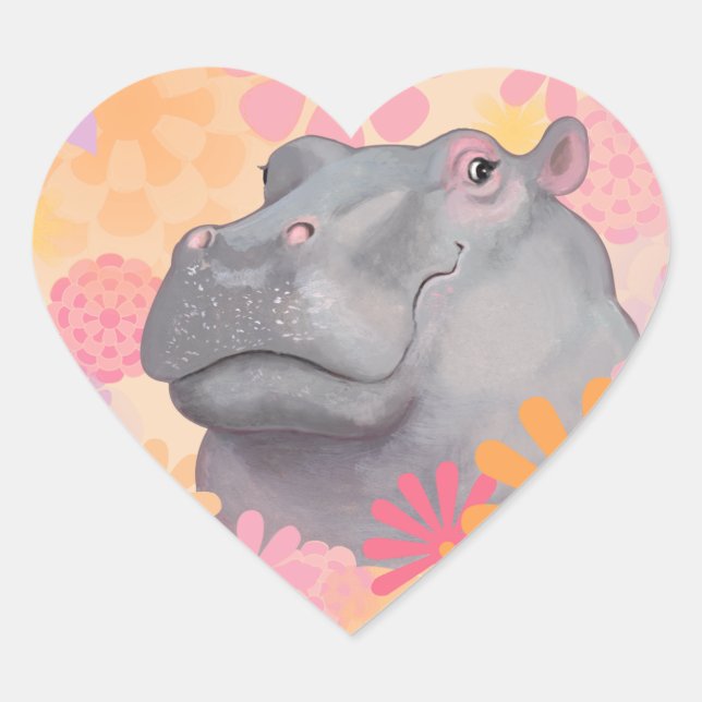 Hippo Kärlek Sticker Hjärtformat Klistermärke (Framsida)