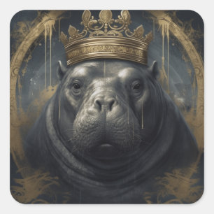 Hippo Kung Fyrkantigt Klistermärke