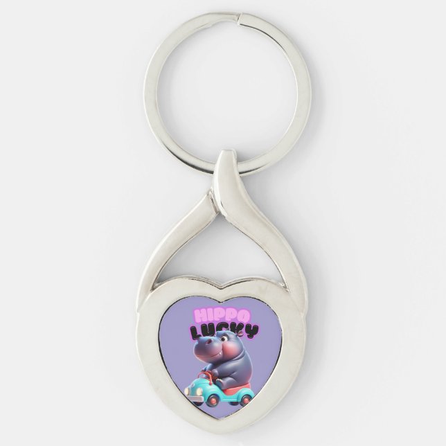 Hippo Lucky Metall Keychain Twisted Heart Silverfärgad Nyckelring (Framsidan)