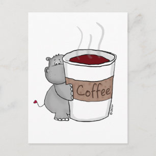 Hippo med kaffe vykort