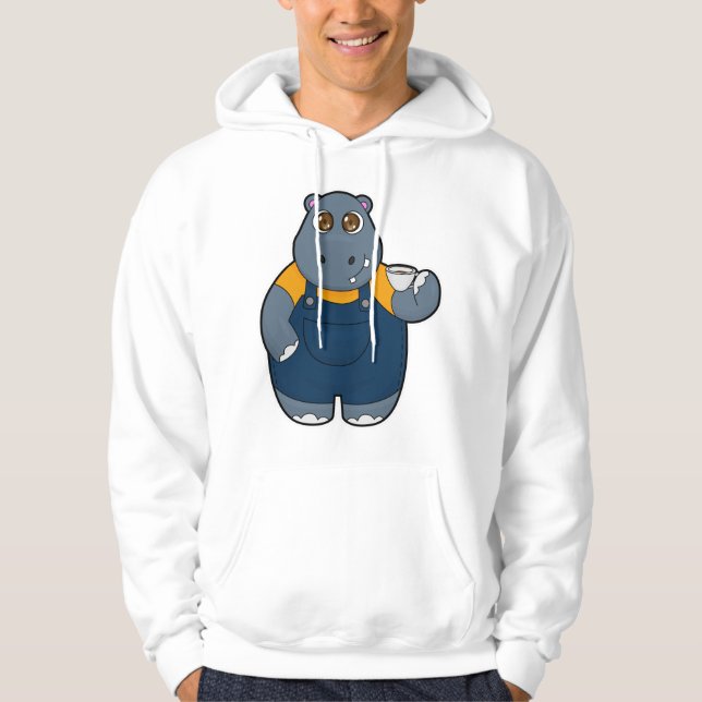 Hippo med Kopp i kaffe Hoodie (Framsida)