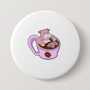 Hippo med Kopp i kaffe Knapp