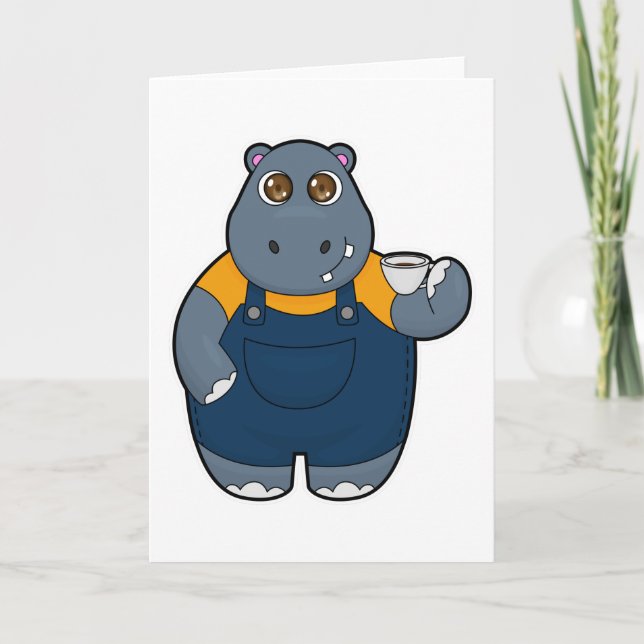 Hippo med Kopp i kaffe Kort (Framsida)