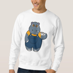 Hippo med Kopp i kaffe Lång Ärmad Tröja