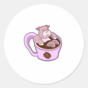 Hippo med Kopp i kaffe Runt Klistermärke