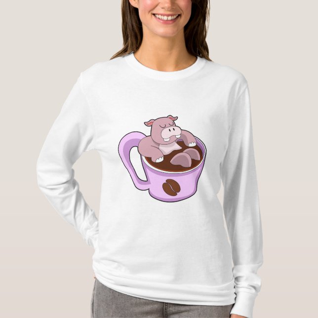 Hippo med Kopp i kaffe T Shirt (Framsida)