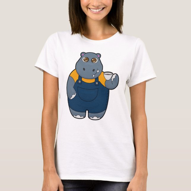 Hippo med Kopp i kaffe T Shirt (Framsida)