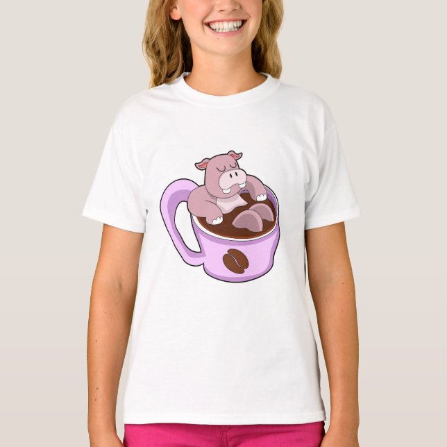 Hippo med Kopp i kaffe T Shirt (Framsida)