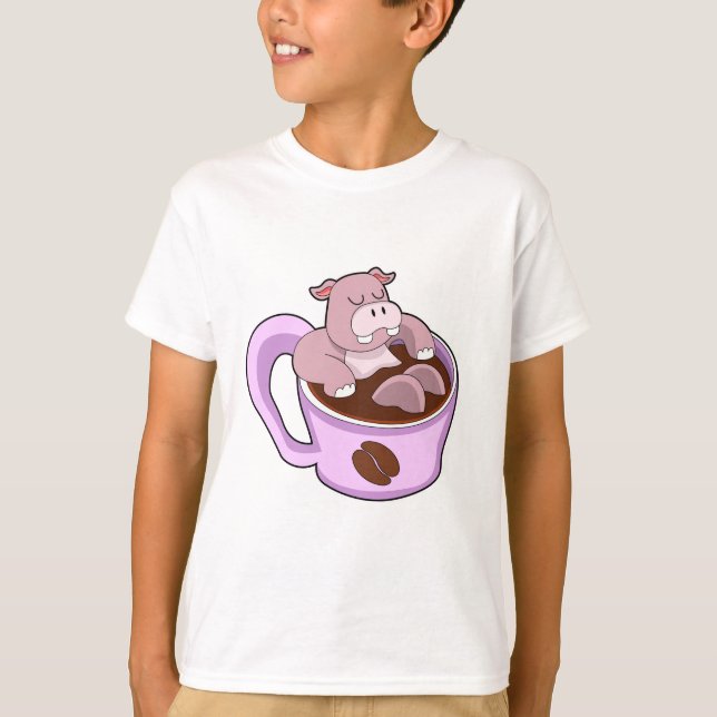 Hippo med Kopp i kaffe T Shirt (Framsida)